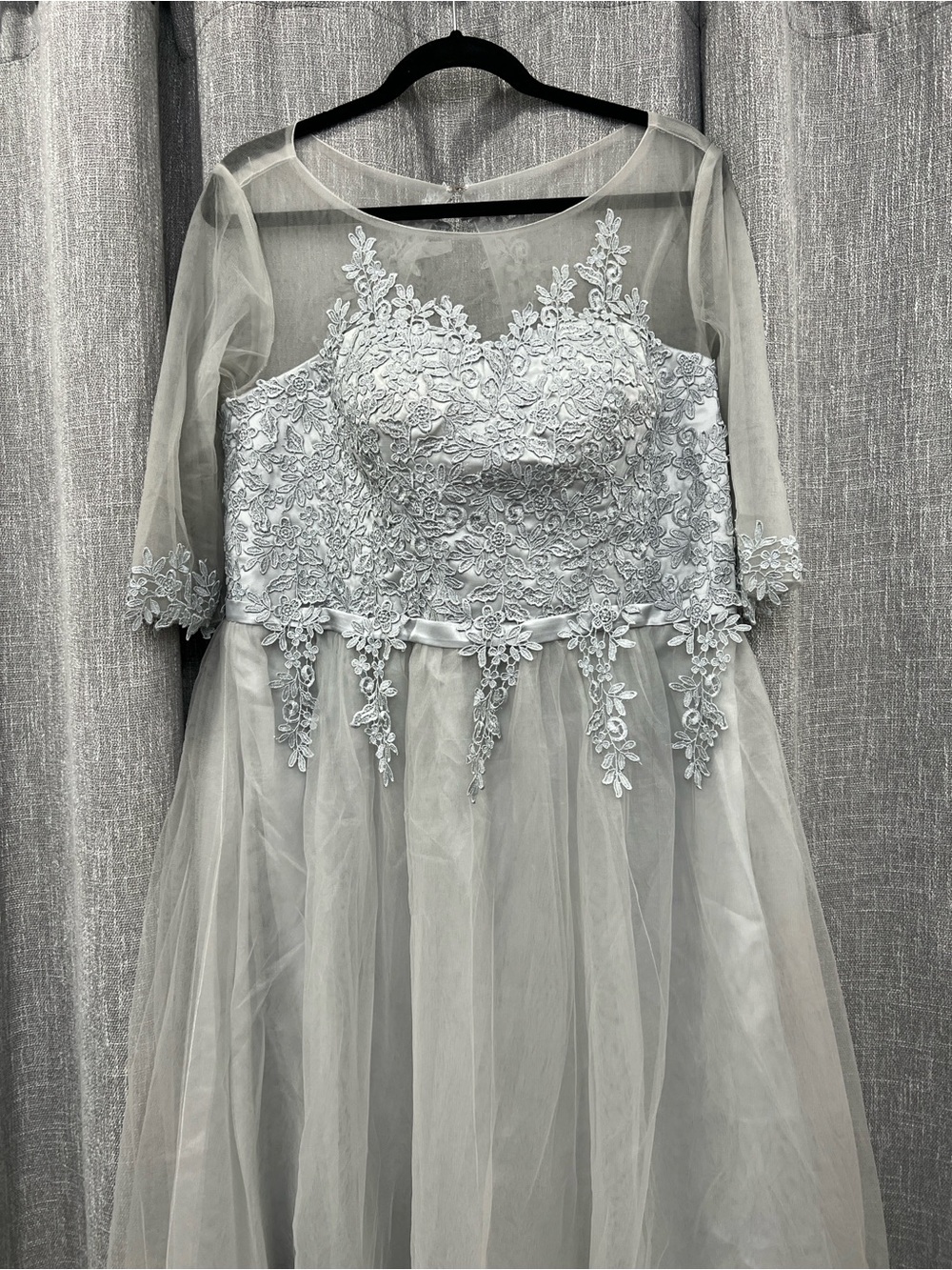 Embellished Light Gray Illusion Neckline Wedding Dress